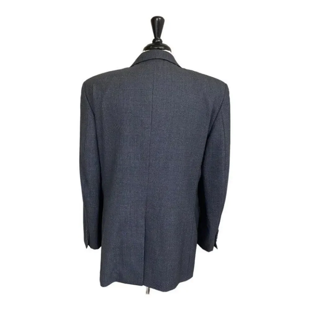 Jos A Bank Blazer Mens 42R Gray Blue Check Plaid 2 Two Button Wool Suit Jacket